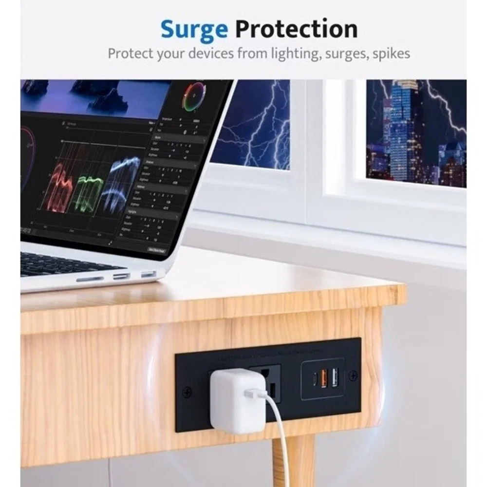 Recessed Power Strip, Flush Mounted‎ Drawer Outlet Fast Charging USB